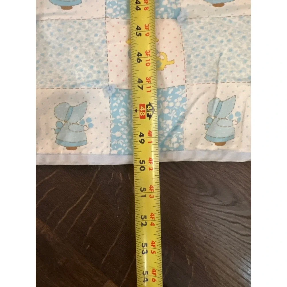 Quilted‎ Baby Blanket Blue Bunny Girl Watering Can Print Nursery
